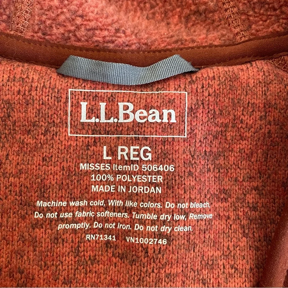 L.L.Bean Burnt Orange Hooded Jacket Full Zip Sweater Fleece Technical Knit: L